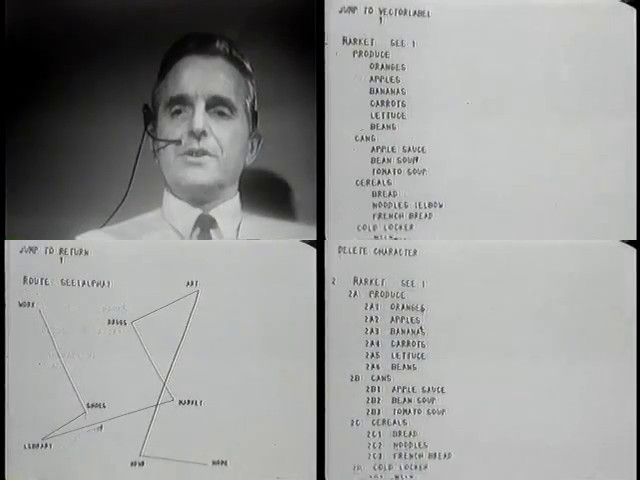 images extraites de la présentation du oN-Line System system par Douglas Engelbart (vidéo dite « Mother of all demos »)