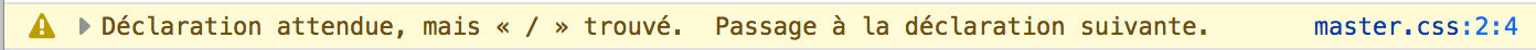 ⚠️ › Déclaration attendue, mais « / » trouvé. Passage à la déclaration suivante.