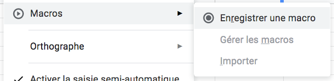 entrée « macro » dans Google Sheets