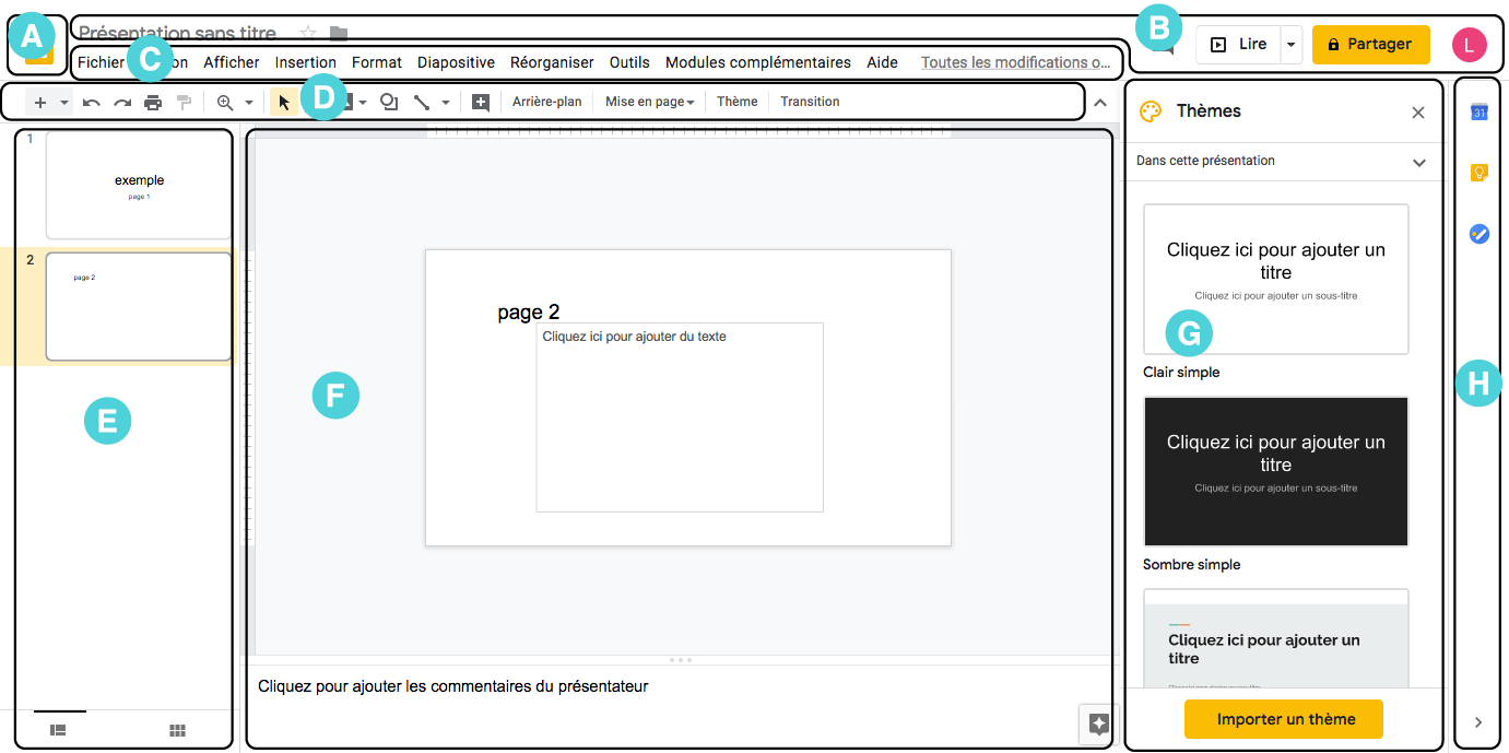 Interface du logiciel Google Slides